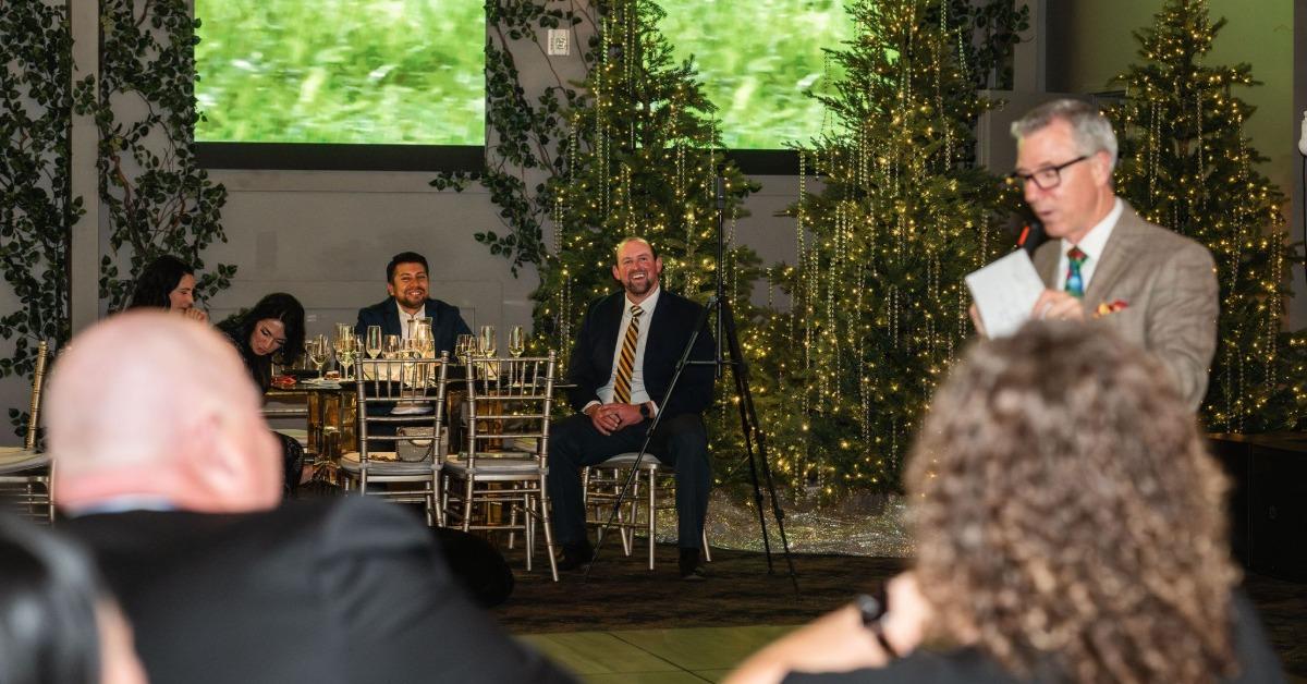 Corporate award night setup at a corporate event venue in California with guests enjoying a formal celebration